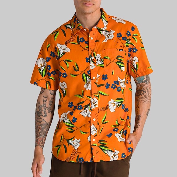 Vans Thompson Woven SS Floral Harvest Orange Shirt Size Large - Picture 7 of 11